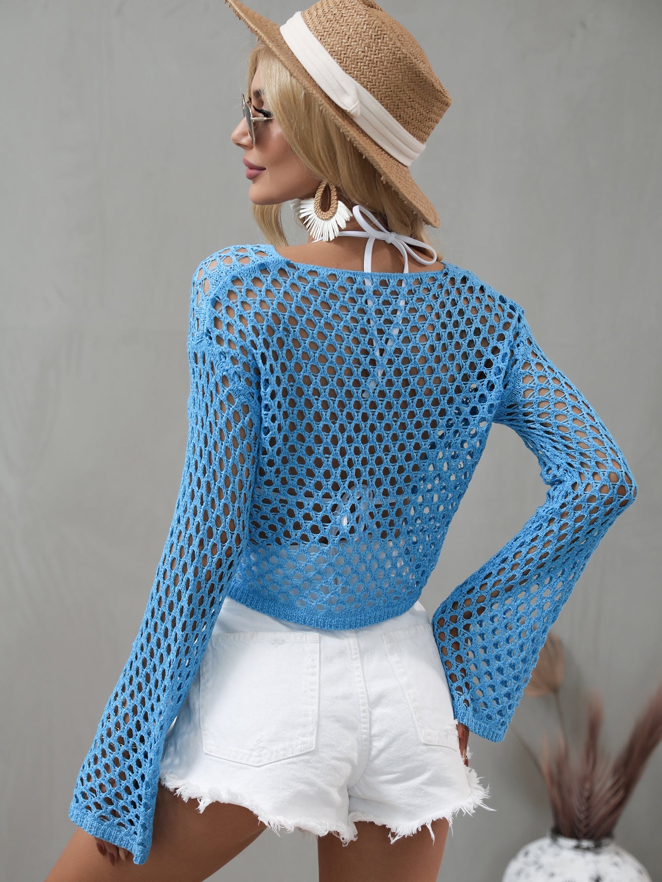 AIDA CROCHET KNIT TOP - BLUE