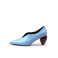 JadyRose | Scalloped Edges-Curve Shaped Leather Pumps - Blue