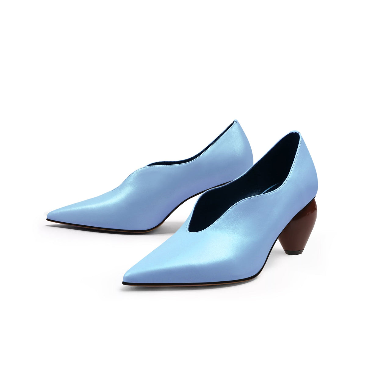 JadyRose | Scalloped Edges-Curve Shaped Leather Pumps - Blue