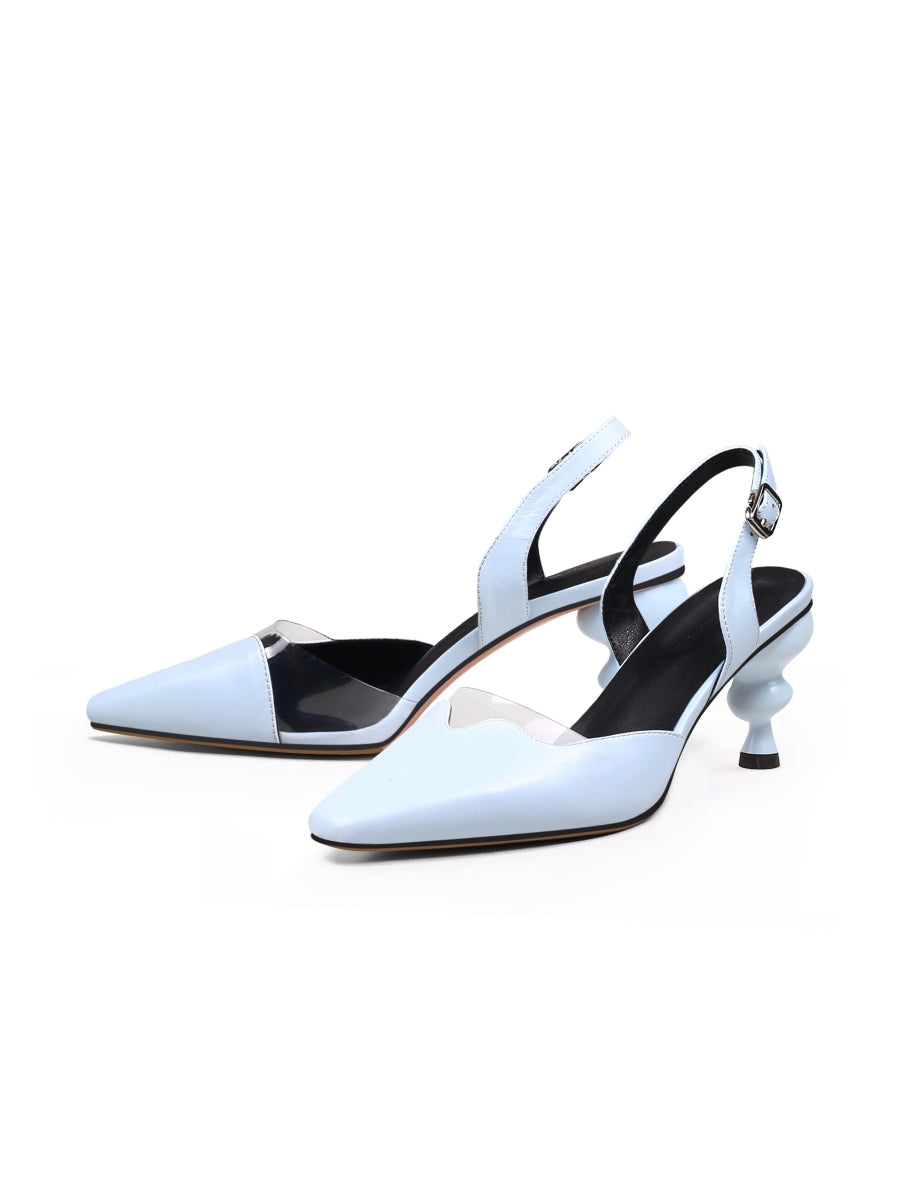 JadyRose | Spiral Kitten Heel  Leather Slingback Blue