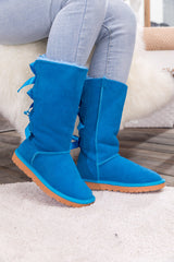 SMAIBULUN Ugg | Tri Ribbon Bow Suede Boots - Blue