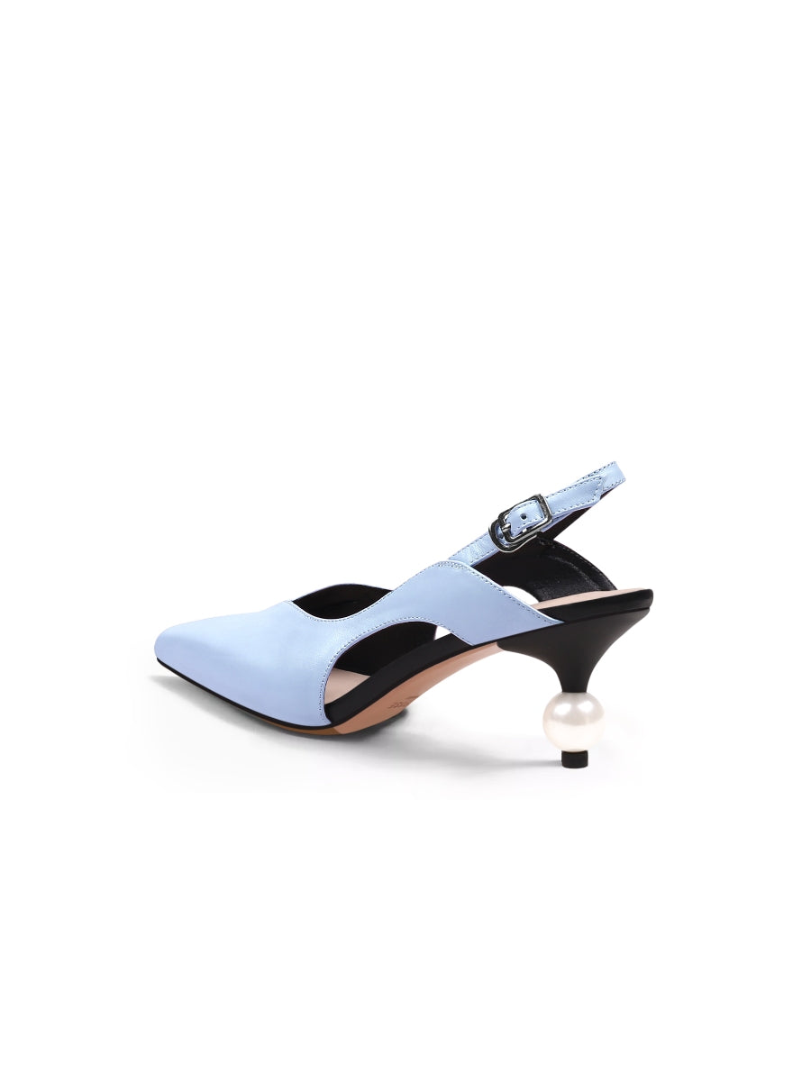 JadyRose | Pearl Kitten Heel Leather Slingback Blue