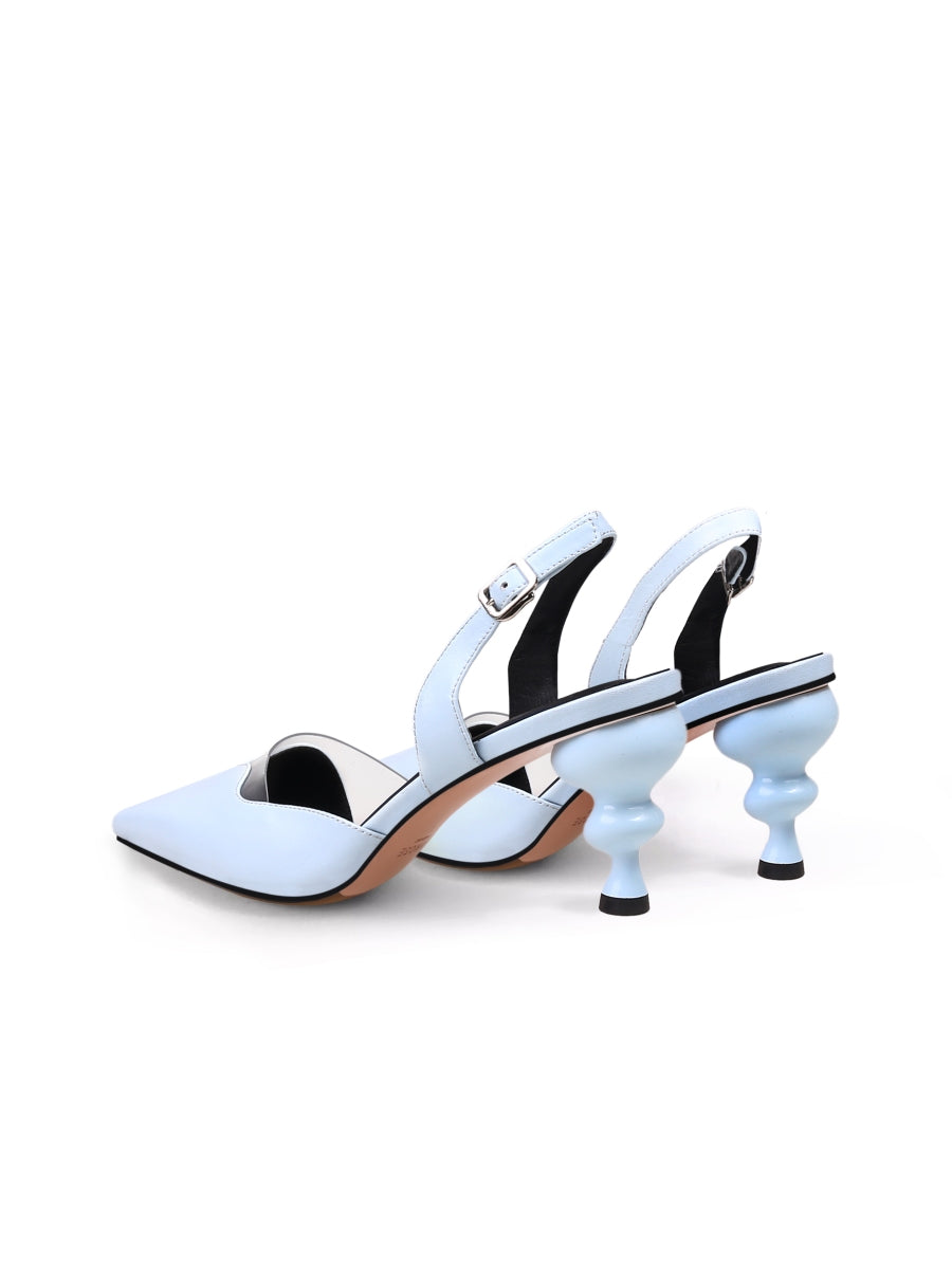 JadyRose | Spiral Kitten Heel  Leather Slingback Blue