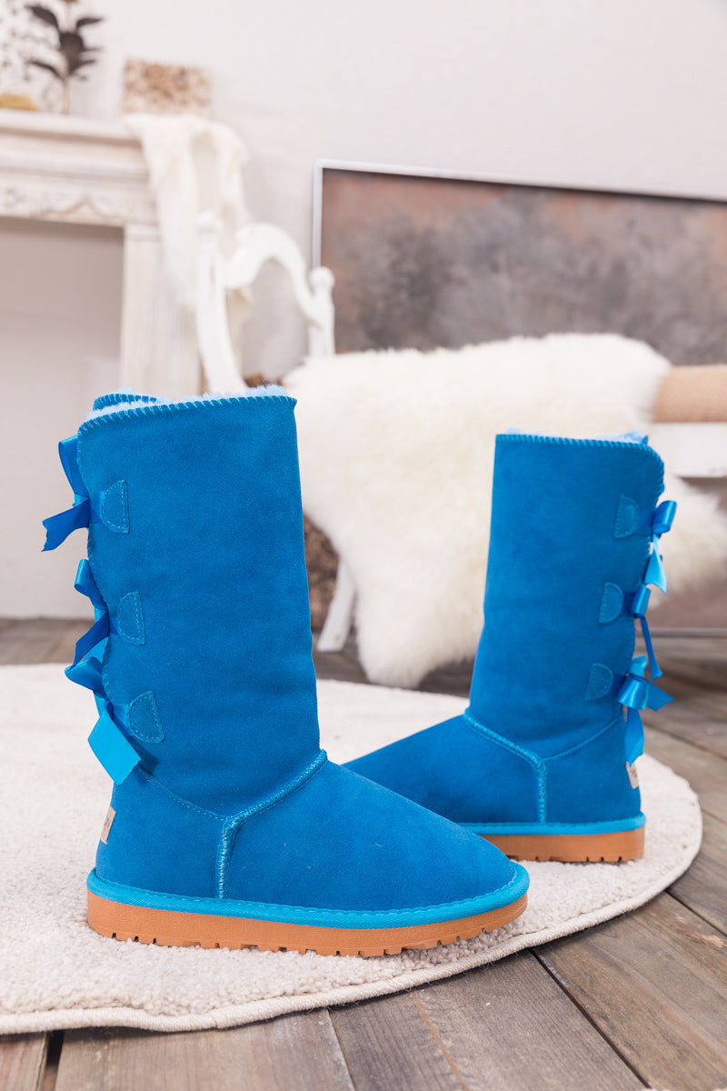 SMAIBULUN Ugg | Tri Ribbon Bow Suede Boots - Blue