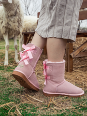 SMAIBULUN Ugg | DOUBLE RIBBON BOW SUEDE BOOT - Pink