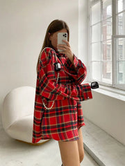 Bright Gingham Shirts For Women Street Style Casual Shacket Blouses And Tops Single-Breasted Autumn 2024