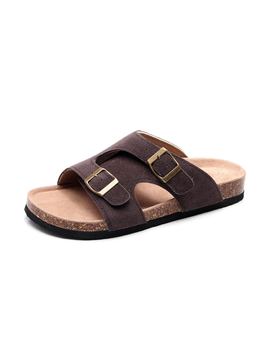 Maibulun | Brown Criss Cross Wrap Suede Sandals Slides