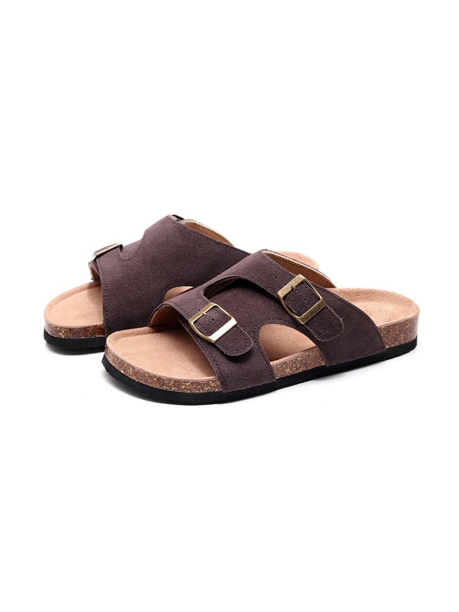 Maibulun | Brown Criss Cross Wrap Suede Sandals Slides