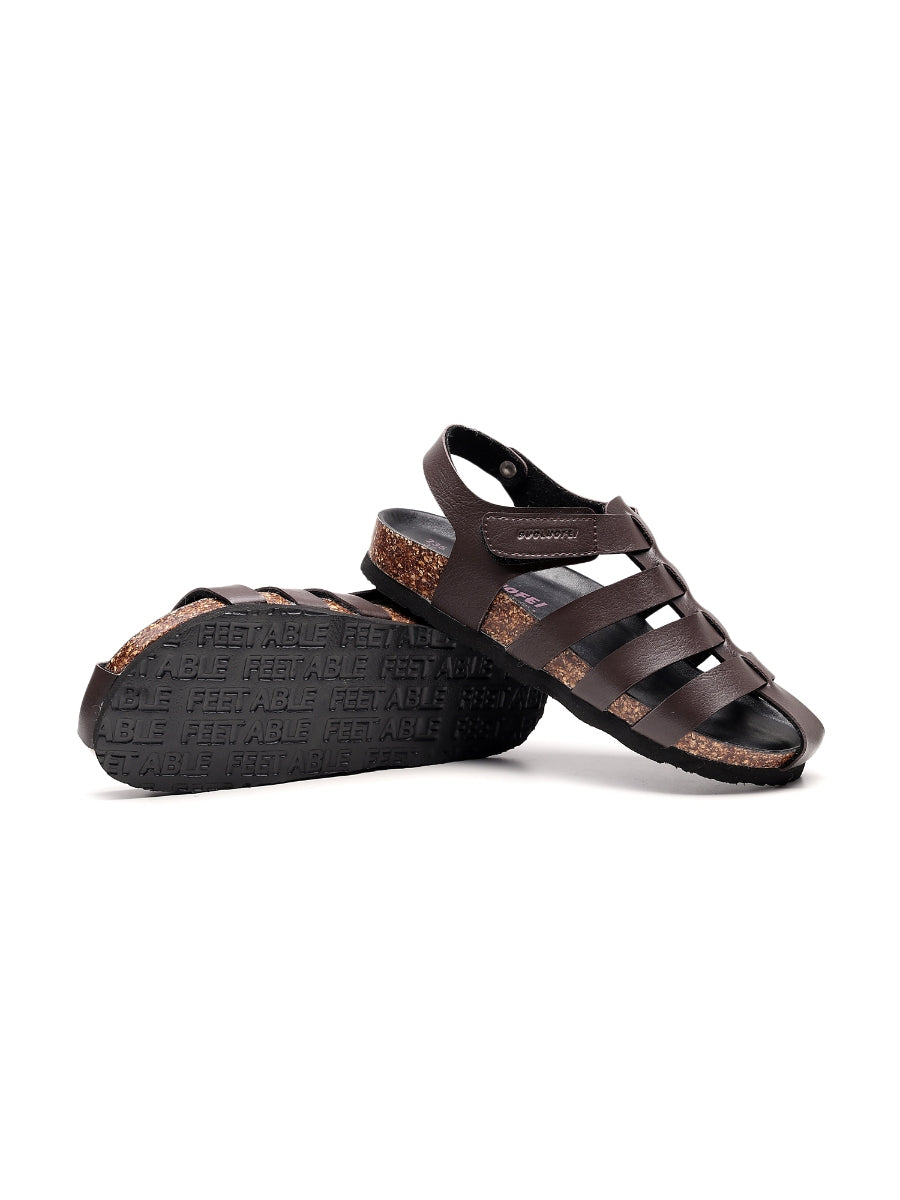 Maibulun | Brown Cut Out Strap Slingback Sandals