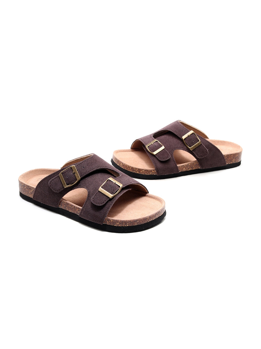 Maibulun | Brown Criss Cross Wrap Suede Sandals Slides