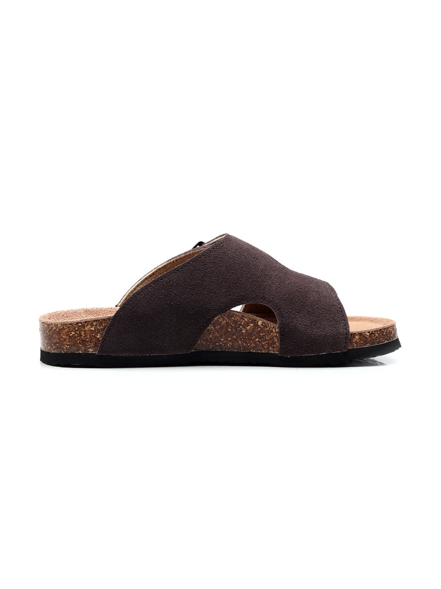 Maibulun | Brown Criss Cross Wrap Suede Sandals Slides