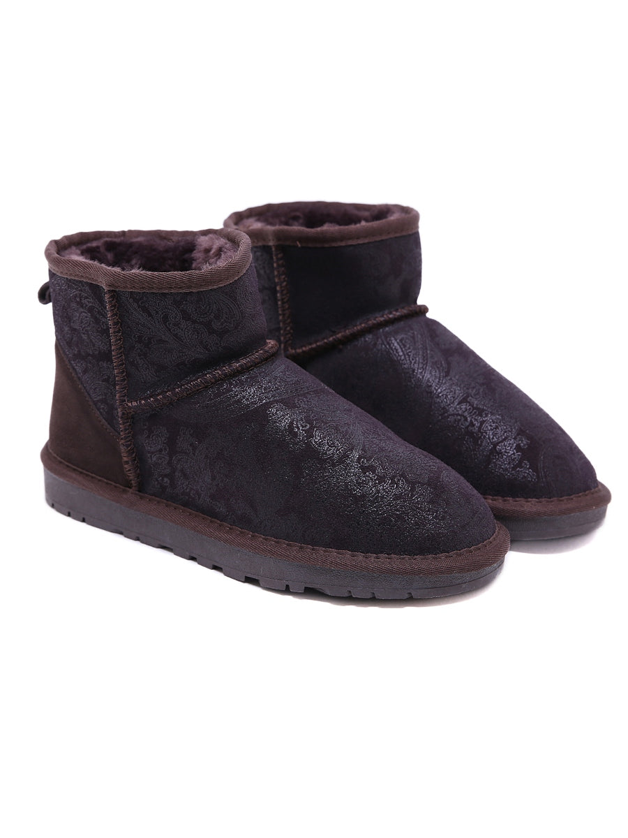 SMAIBULUN Ugg | Embroidered Faux Fur-Lined Leather Suede Boot