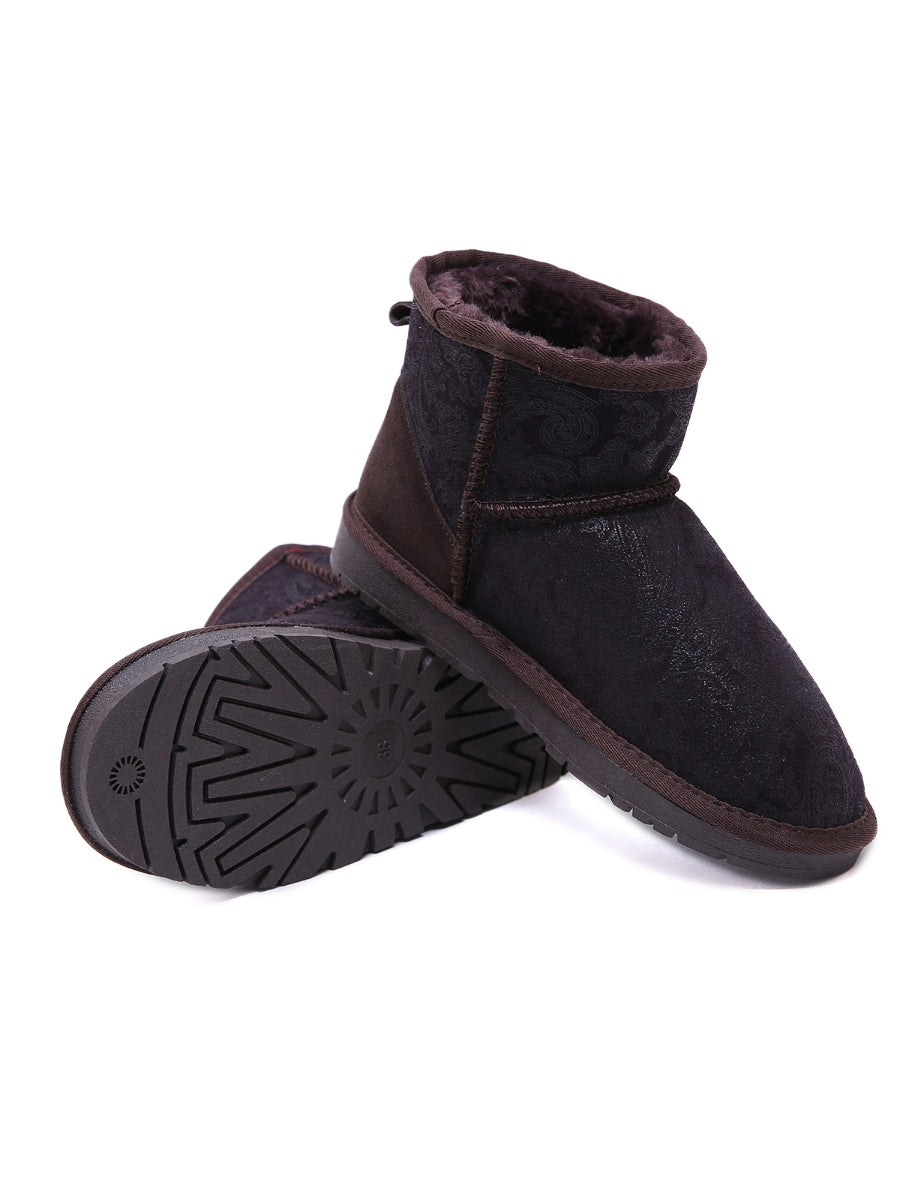 SMAIBULUN Ugg | Embroidered Faux Fur-Lined Leather Suede Boot