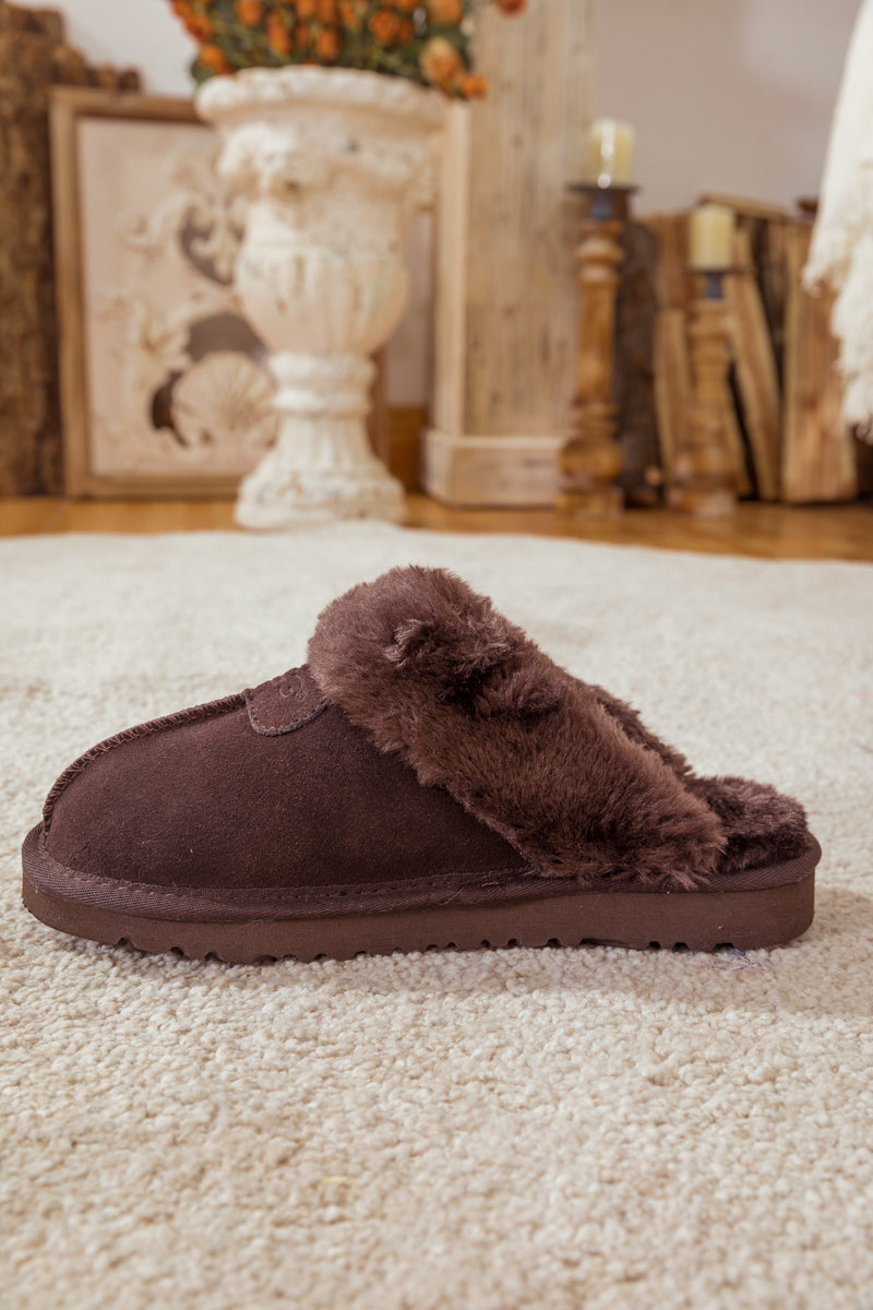 SMAIBULUN Ugg | WOOL LINED SUEDE SLIPPER - BROWN