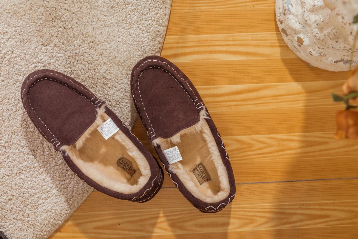 SMAIBULUN Ugg | WOOL LINED SUEDE MOCCASIN SLIPPER - BROWN