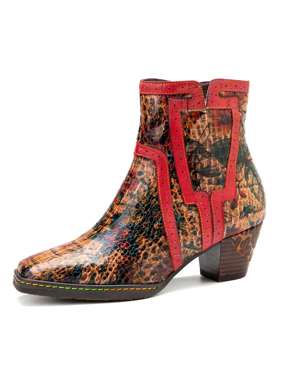 SOFFIA | Terracotta Warriors Vintage Genuine Leather Mid Heel Ankle Boots