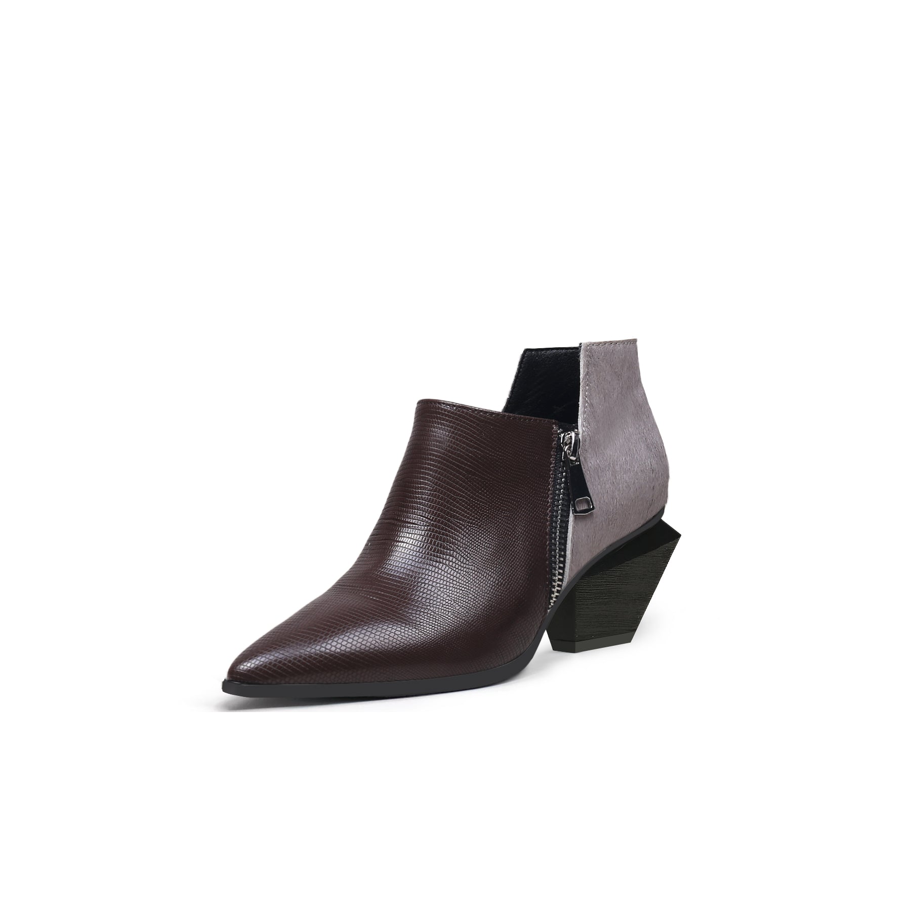 Jady Rose | Block Heel Leather Ankle Bootie - Brown