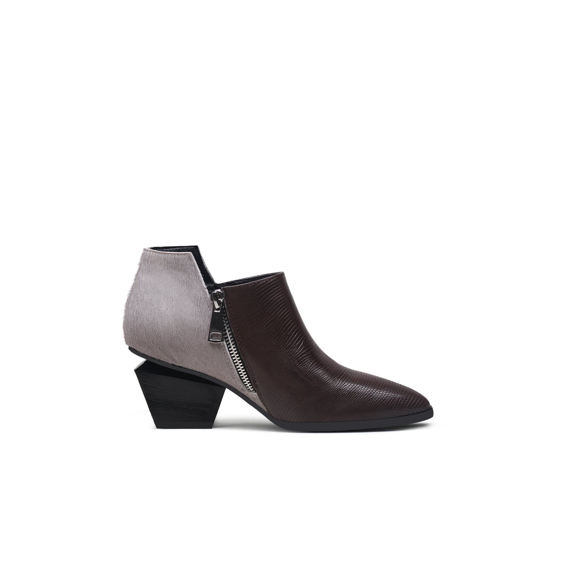 Jady Rose | Block Heel Leather Ankle Bootie - Brown