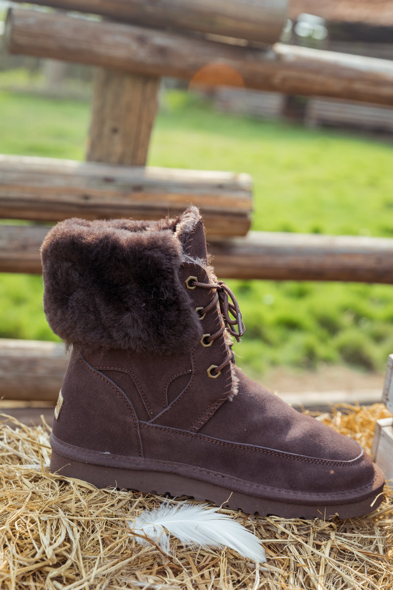 SMAIBULUN Ugg | WOOL LINED SUEDE TIE UP BOOTS - CHOCOLATE