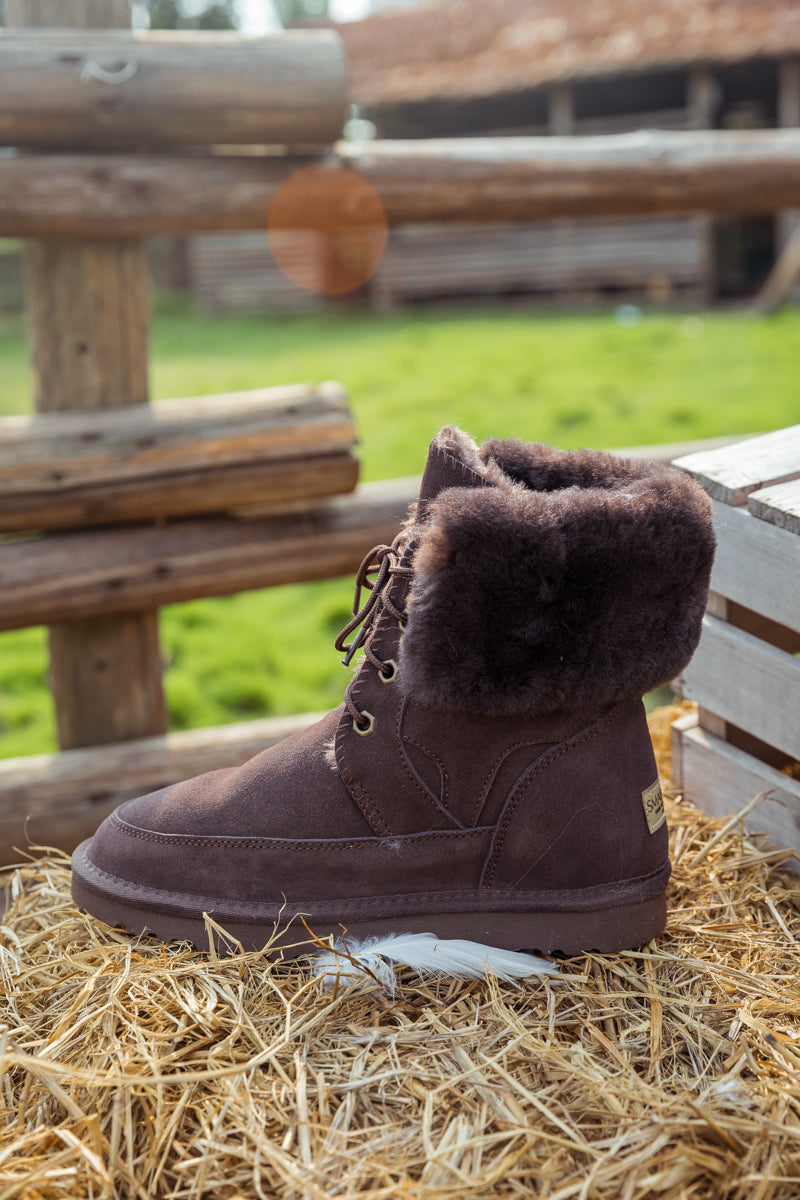 SMAIBULUN Ugg | WOOL LINED SUEDE TIE UP BOOTS - CHOCOLATE