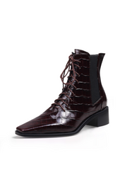 JADY ROSE | CROC-EMBOSSED LEATHER BOOT - BROWN