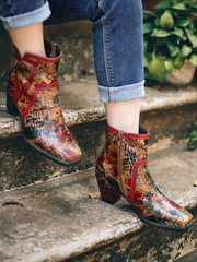 SOFFIA | Terracotta Warriors Vintage Genuine Leather Mid Heel Ankle Boots