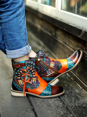 SOFFIA | Aboriginal Art Tassel Leather Ankle Boots