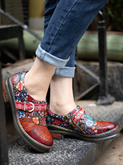 SOFFIA | Floral Printed Boho Genuine Leather Sneakers Oxford Shoes