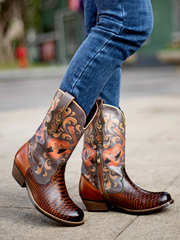 SOFFIA |Genuine Leather Brown Rock & Roll Guitar Mid-Calf Western Boots