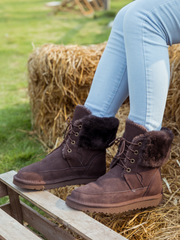 SMAIBULUN Ugg | WOOL LINED SUEDE TIE UP BOOTS - CHOCOLATE