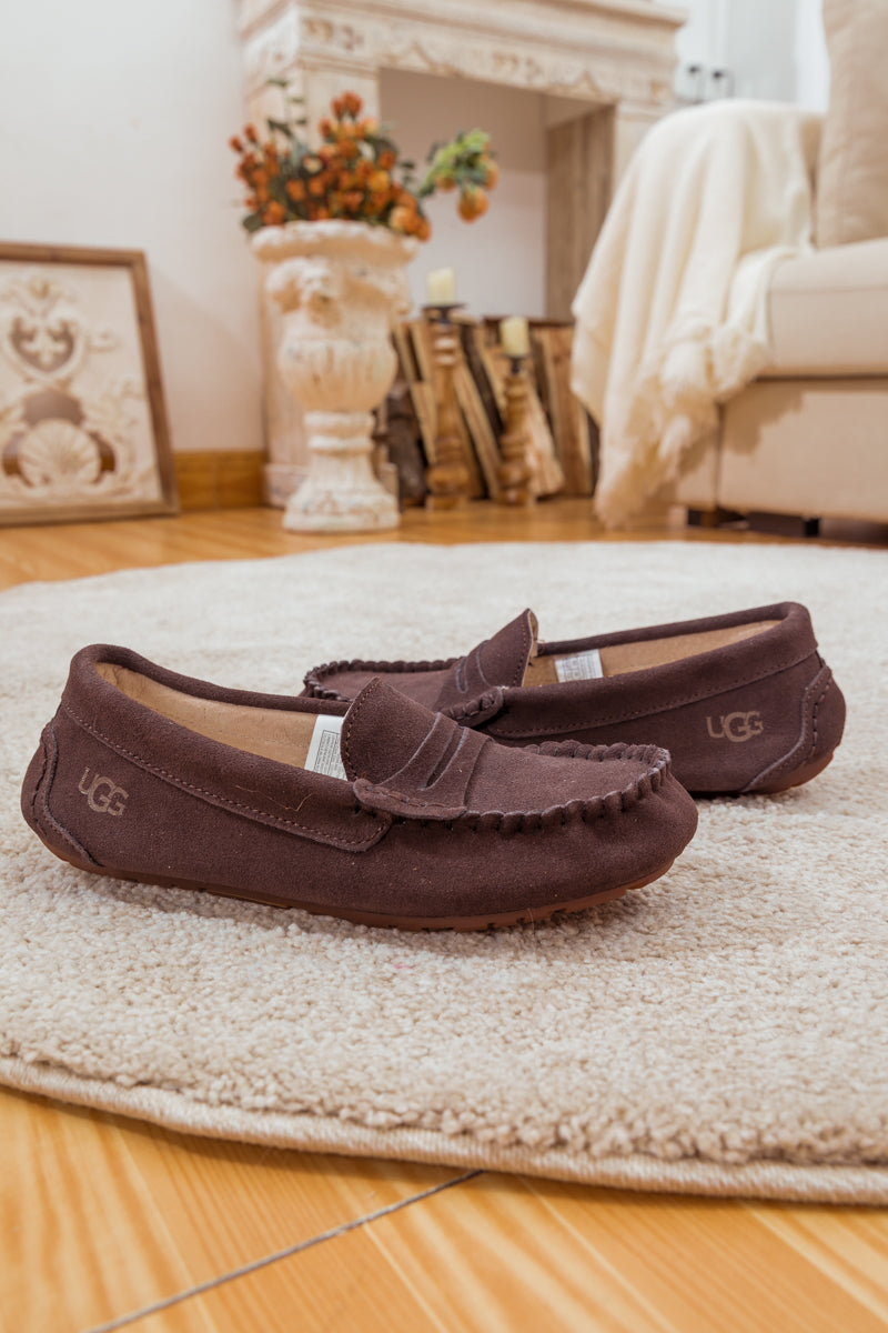 SMAIBULUN Ugg | LEATHER SUEDE MOCCASIN LOAFER - BROWN