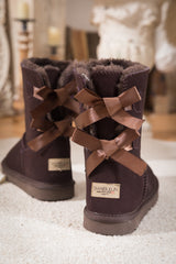 SMAIBULUN Ugg | DOUBLE RIBBON BOW SUEDE BOOT - BROWN