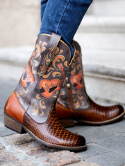 SOFFIA |Genuine Leather Brown Rock & Roll Guitar Mid-Calf Western Boots