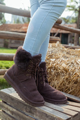 SMAIBULUN Ugg | WOOL LINED SUEDE TIE UP BOOTS - CHOCOLATE