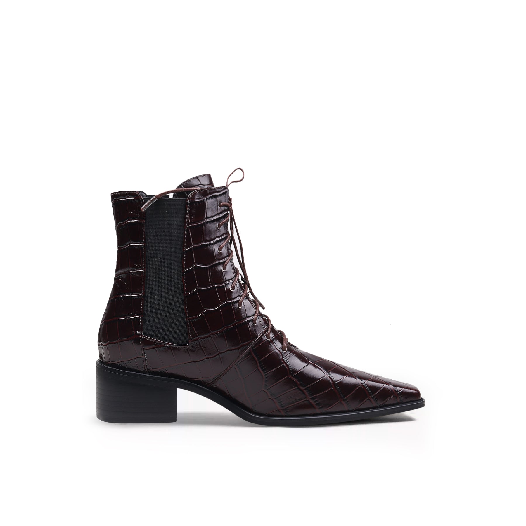 JADY ROSE | CROC-EMBOSSED LEATHER BOOT - BROWN