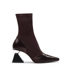 JADY ROSE | BLOCK HEEL CROC PATTERN LEATHER SOCK BOOT - BROWN