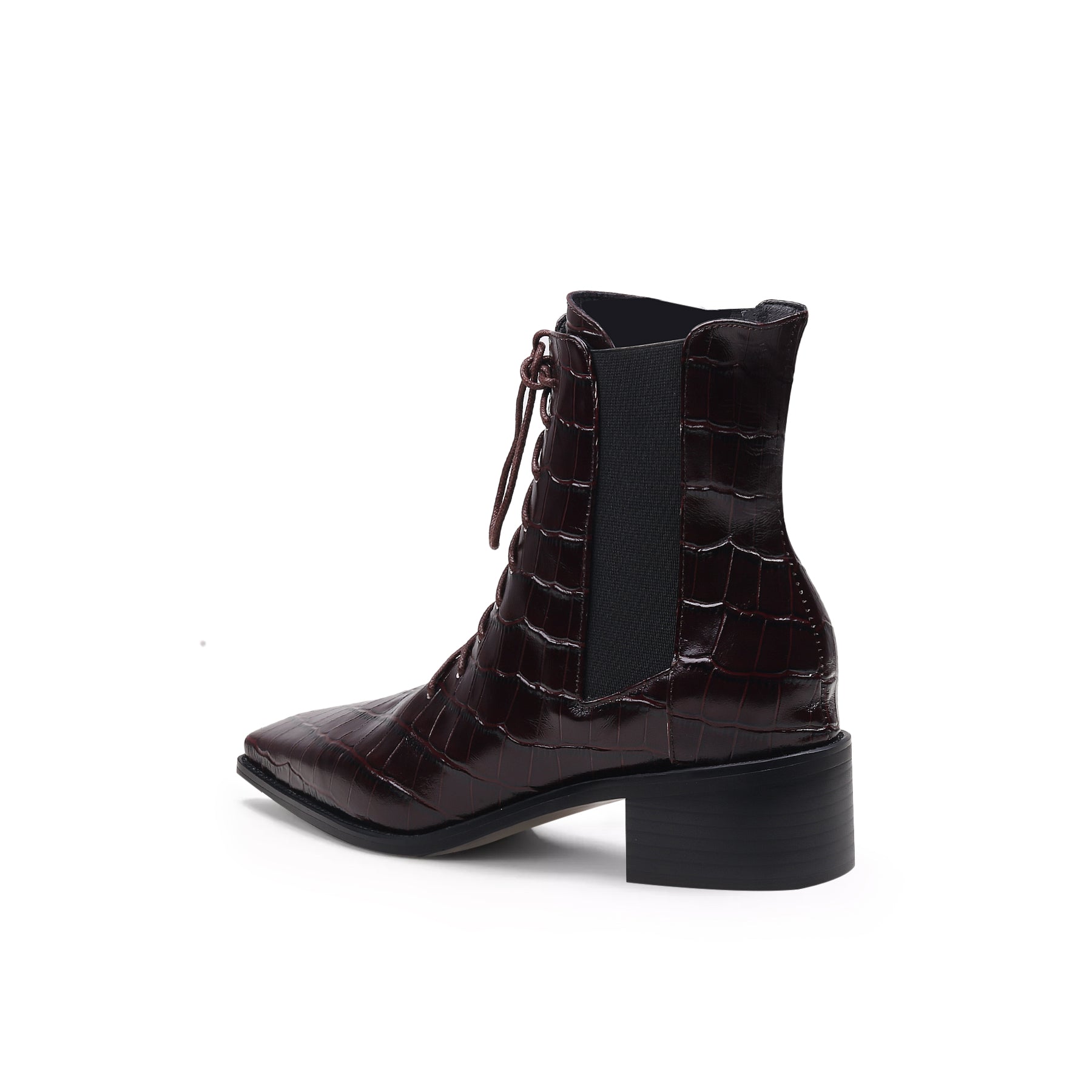 JADY ROSE | CROC-EMBOSSED LEATHER BOOT - BROWN