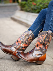 SOFFIA |Genuine Leather Brown Rock & Roll Guitar Mid-Calf Western Boots