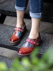 SOFFIA | Floral Printed Boho Genuine Leather Sneakers Oxford Shoes