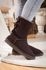 SMAIBULUN Ugg | DOUBLE RIBBON BOW SUEDE BOOT - BROWN