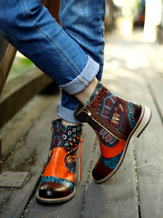 SOFFIA | Aboriginal Art Tassel Leather Ankle Boots