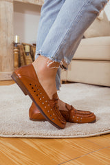 RUMOUR HAS IT| PERFORATED LEATHER LOAFER  - BROWN