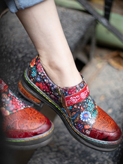 SOFFIA | Floral Printed Boho Genuine Leather Sneakers Oxford Shoes