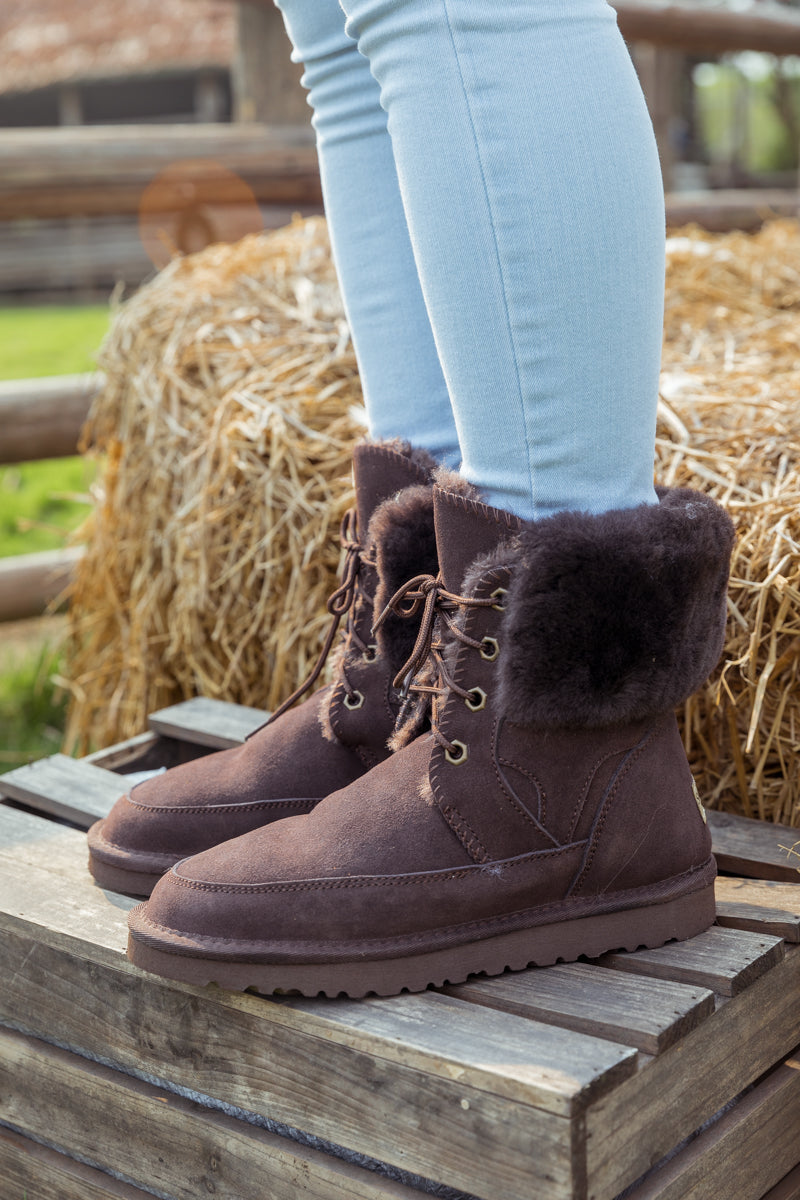 SMAIBULUN Ugg | WOOL LINED SUEDE TIE UP BOOTS - CHOCOLATE