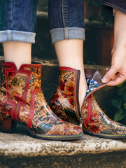 SOFFIA | Terracotta Warriors Vintage Genuine Leather Mid Heel Ankle Boots