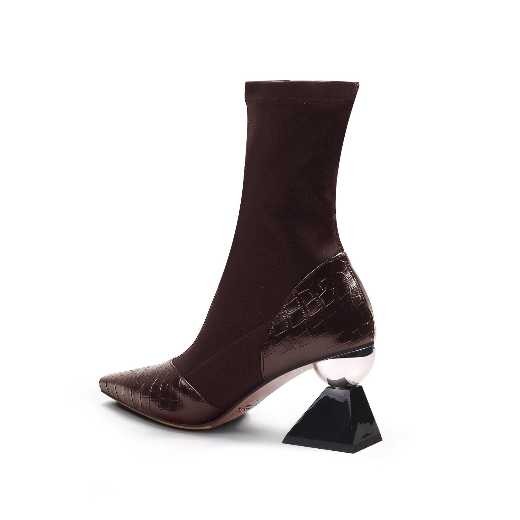 JADY ROSE | BLOCK HEEL CROC PATTERN LEATHER SOCK BOOT - BROWN