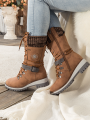 En Bloom | Ribbed-Cuff Buckle-Strap Boot - Brown