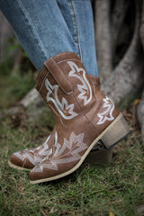 EN BLOOM | SWIRL EMBROIDERED COWGIRL BOOTS BROWN