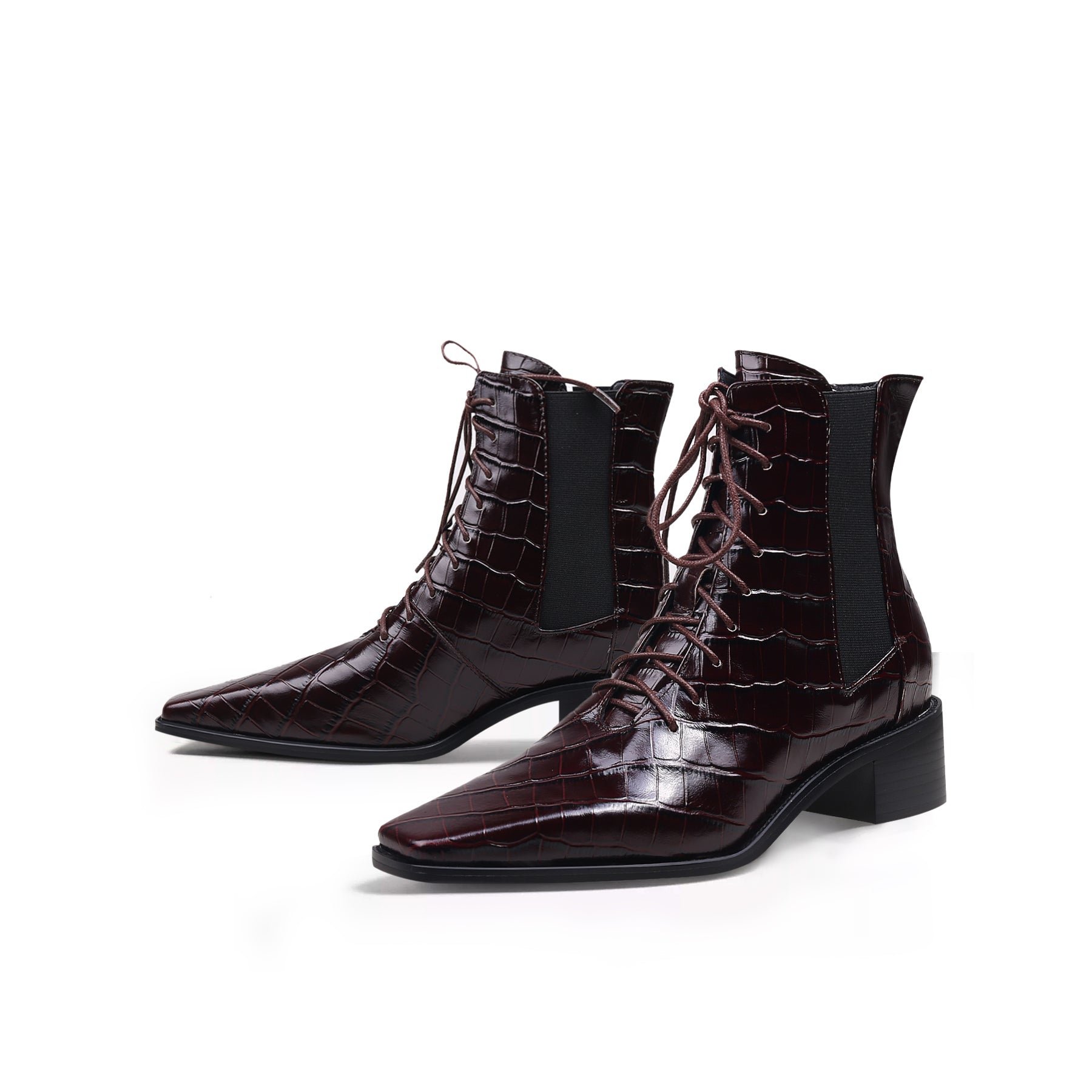 JADY ROSE | CROC-EMBOSSED LEATHER BOOT - BROWN