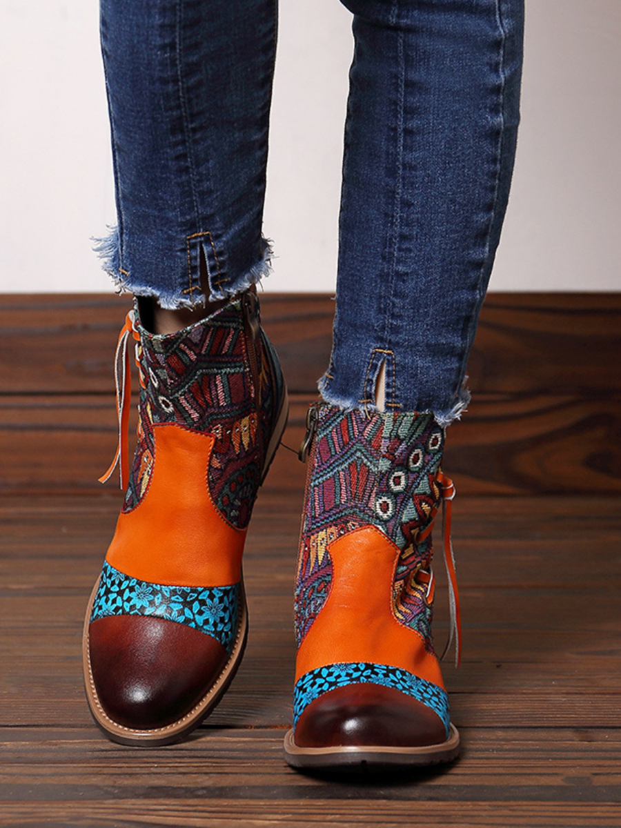 SOFFIA | Aboriginal Art Tassel Leather Ankle Boots